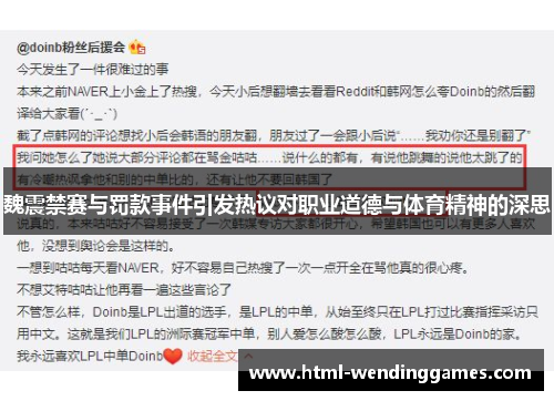 魏震禁赛与罚款事件引发热议对职业道德与体育精神的深思